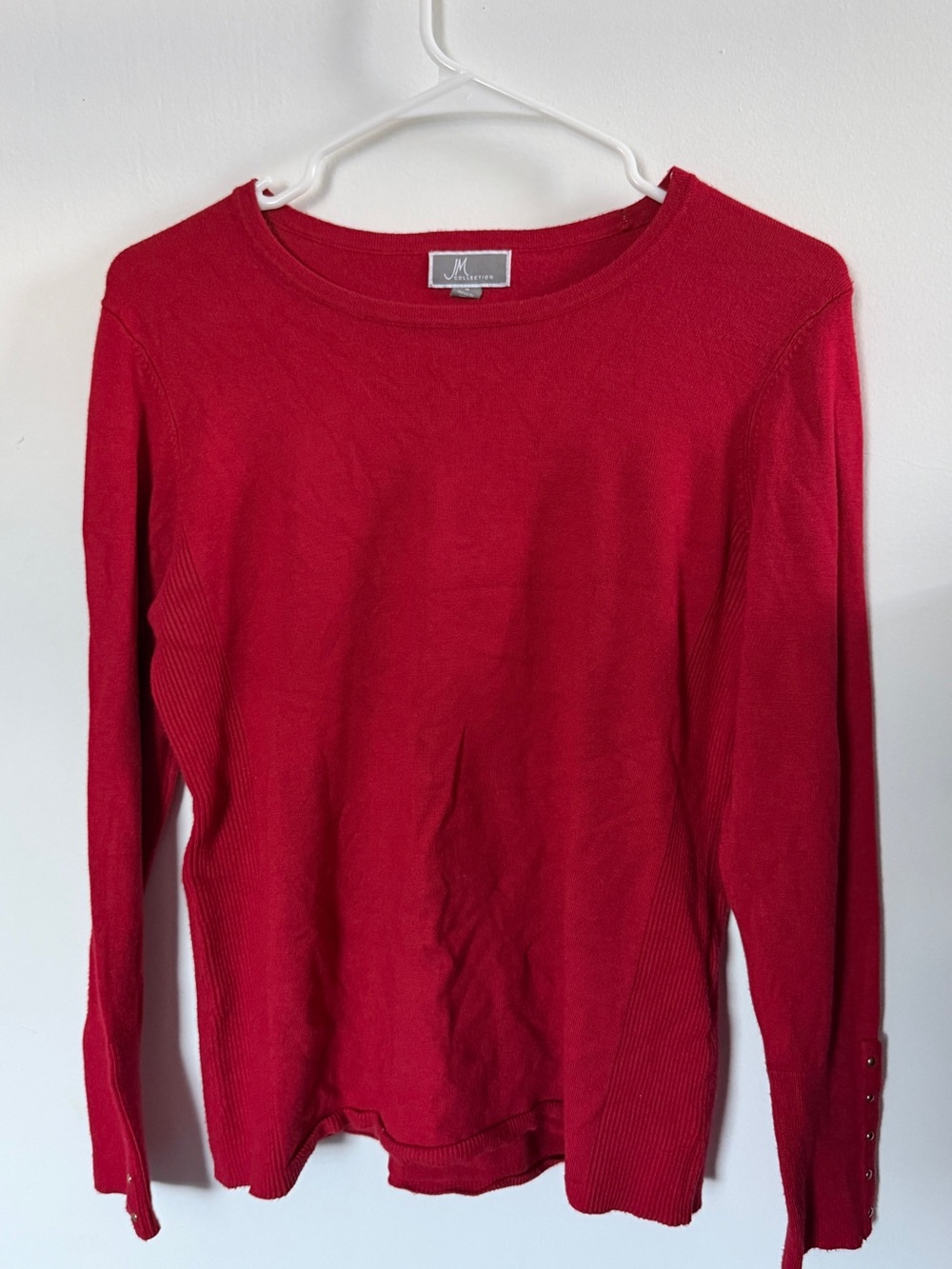 JM Collection Red Long-Sleeve Crewneck Knit Top